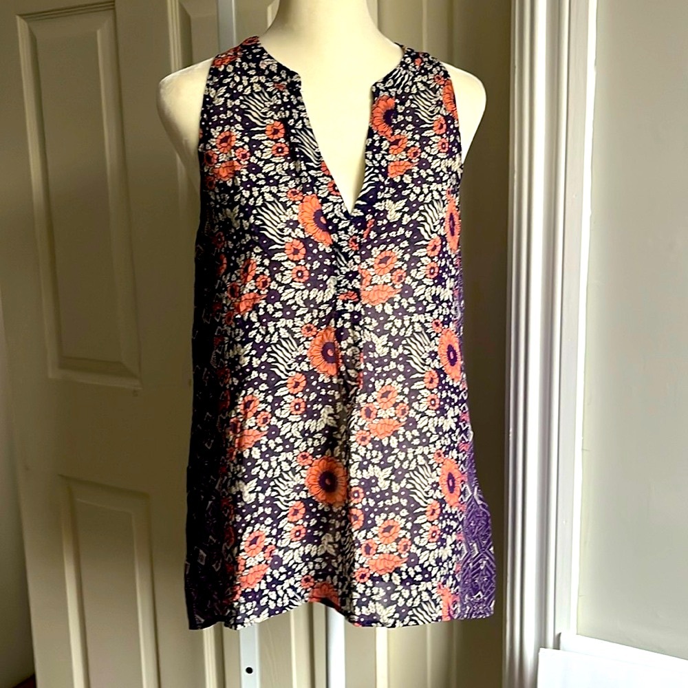 Joie v neck silk tunic floral top - Picture 2 of 11